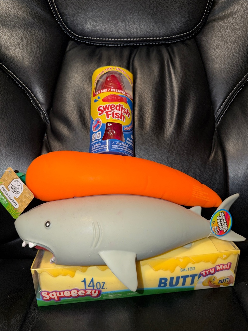 Viral Squishies! Jumbo Squeezy Butter, Jumbo Squish Shark, Carrot & Swedish Fish